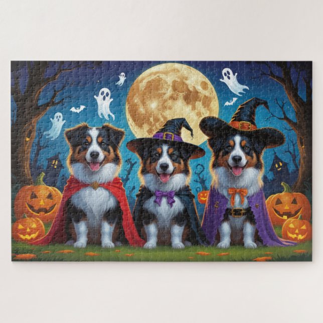 Australian Shepherd Dogs Pumpkin Halloween Funny (Horizontal)