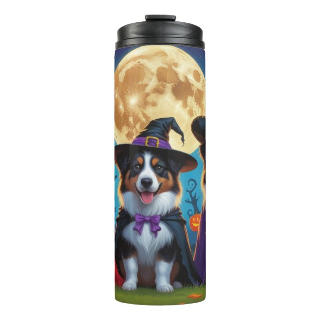 Australian Shepherd Dogs Pumpkin Halloween Funny Thermosbecher (Vorderseite)