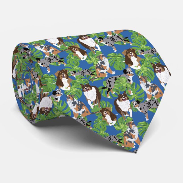 Australian Shepherd Dogs Tropical Blätter Krawatte (Gerollt)