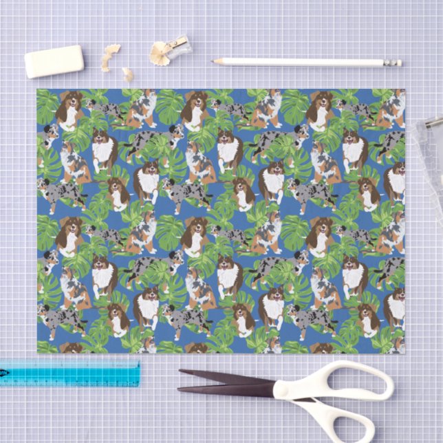 Australian Shepherd Dogs Tropical Blätter Seidenpapier (Handwerk)