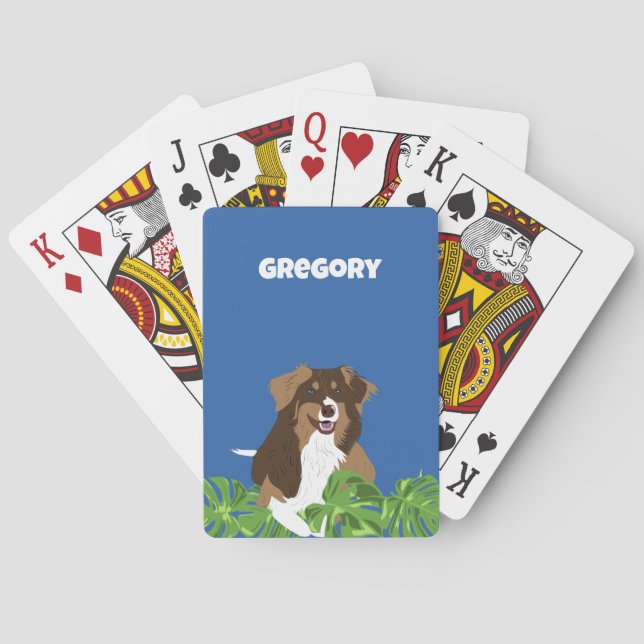 Australian Shepherd Dogs Tropical Blätter Spielkarten (Rückseite)