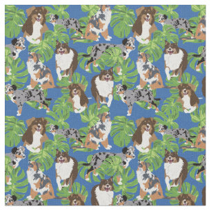 Australian Shepherd Dogs Tropical Blätter Stoff