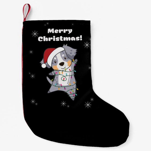 Australian Shepherd Frohe Weihnachts Winter Kleiner Weihnachtsstrumpf (Vorderseite)