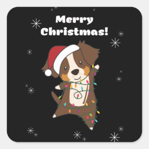Australian Shepherd Frohe Weihnachts Winter Quadratischer Aufkleber