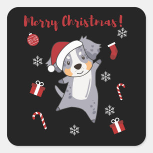 Australian Shepherd Frohe Weihnachts Winter Quadratischer Aufkleber