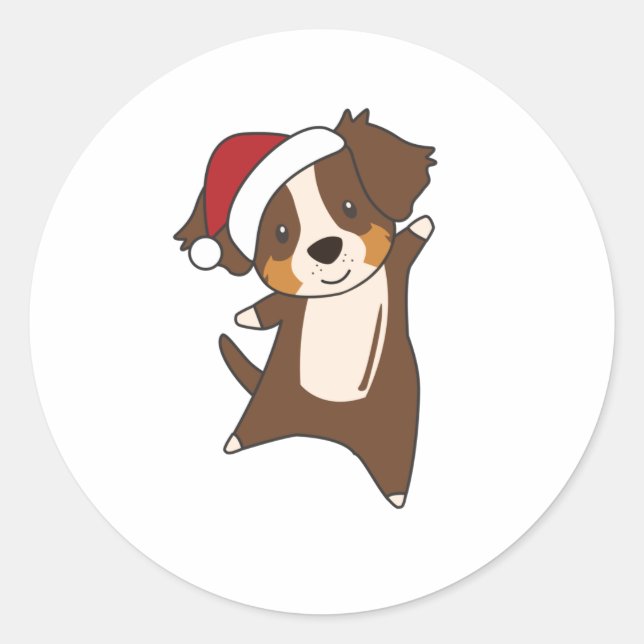 Australian Shepherd Frohe Weihnachts Winter Runder Aufkleber (Vorderseite)