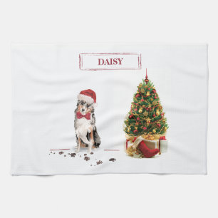 Australian Shepherd Funny Christmas Dog with Tree Geschirrtuch