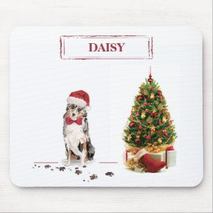 Australian Shepherd Funny Christmas Dog with Tree Mousepad