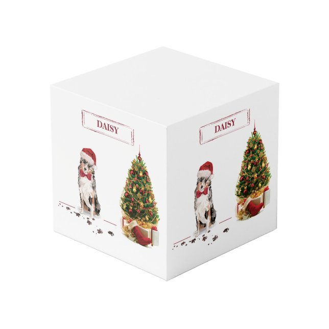 Australian Shepherd Funny Christmas Dog with Tree Würfel (Rückseite Schrägansicht)