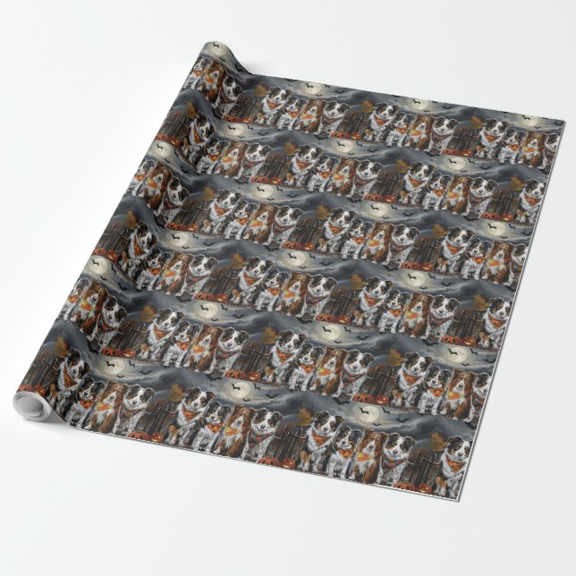 Australian Shepherd Halloween Spooky Geschenkpapier (Ungerollt)