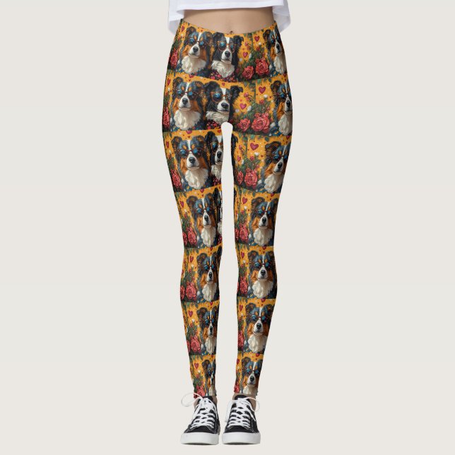 Australian Shepherd Heart Rose Valentinstag Leggings (Vorderseite)