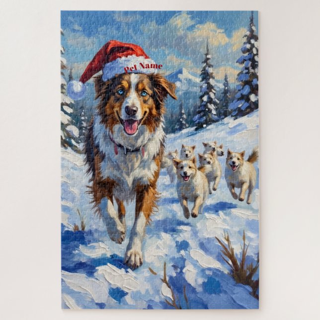 Australian Shepherd Herding Snowballs with Santa (Vertikal)