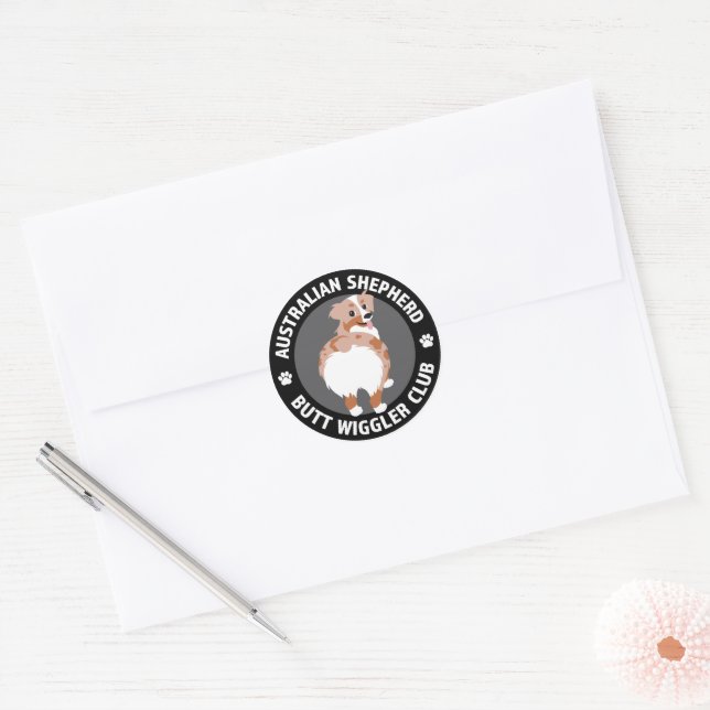 Australian Shepherd Hintern Wigglers Club - Red Me Runder Aufkleber (Umschlag)