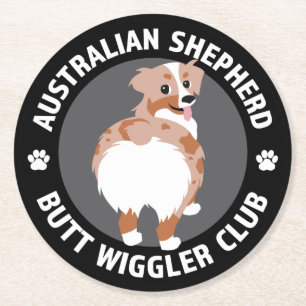 Australian Shepherd Hintern Wigglers Club - Red Me Runder Pappuntersetzer