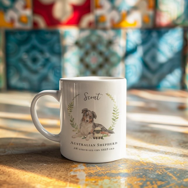 Australian Shepherd Hund | Monogramm Kaffeetasse (Von Creator hochgeladen)