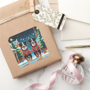 Australian Shepherd Hunde Weihnachten Schnee Urlau Quadratischer Aufkleber