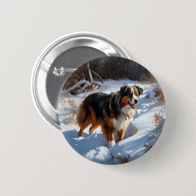Australian Shepherd Let It Snow Christmas Button (Vorne & Hinten)