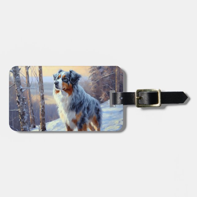 Australian Shepherd Let It Snow Christmas Gepäckanhänger (Vorderseite horizontal)