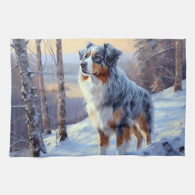 Australian Shepherd Let It Snow Christmas Geschirrtuch (Horizontal)