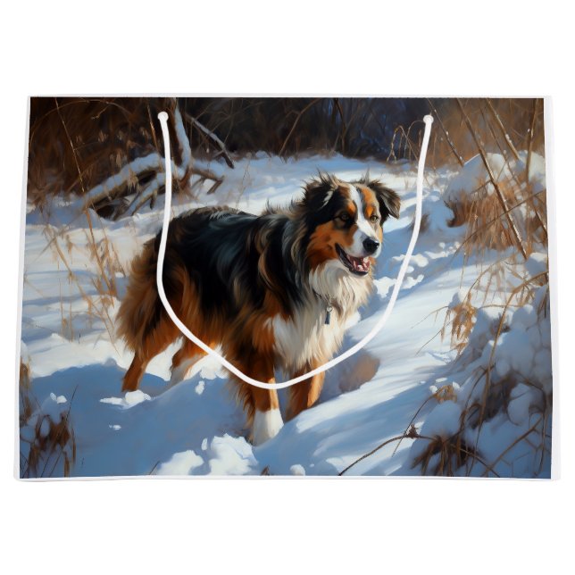 Australian Shepherd Let It Snow Christmas Große Geschenktüte (Vorderseite)