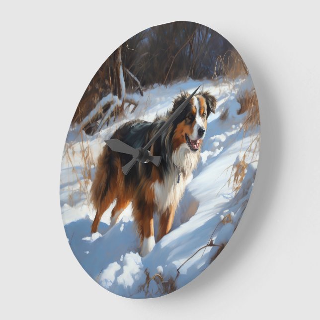 Australian Shepherd Let It Snow Christmas Große Wanduhr (Winkel)