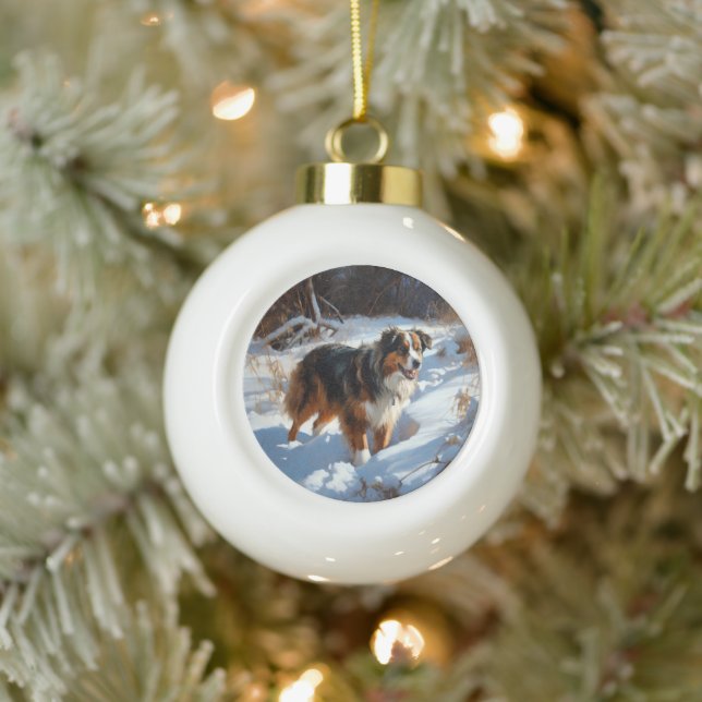Australian Shepherd Let It Snow Christmas Keramik Kugel-Ornament (Baum)