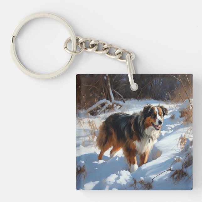 Australian Shepherd Let It Snow Christmas Schlüsselanhänger (Vorderseite)