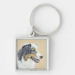 Australian Shepherd Malerei - Originale Hunde Kuns Schlüsselanhänger