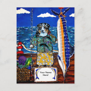 Australian Shepherd Marlin Angeln Postkarte
