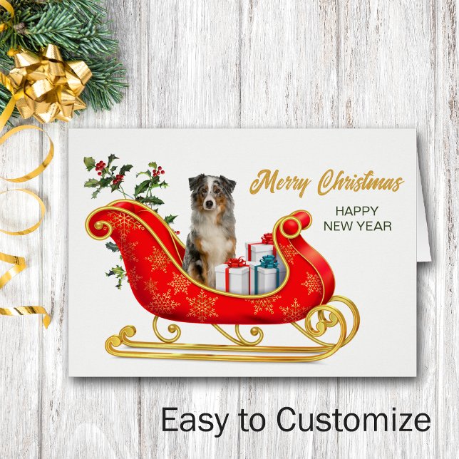 Australian Shepherd Merle Christmas Sleigh Card (Von Creator hochgeladen)