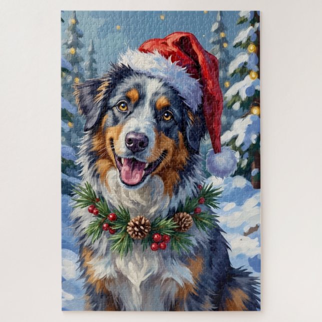 Australian Shepherd Merle Winter Christmas Art (Vertikal)
