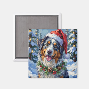 Australian Shepherd Merle Winter Weihnachtskunst Magnet
