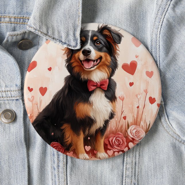 Australian Shepherd mit Rosen - Valentinstag  Button (Beispiel)