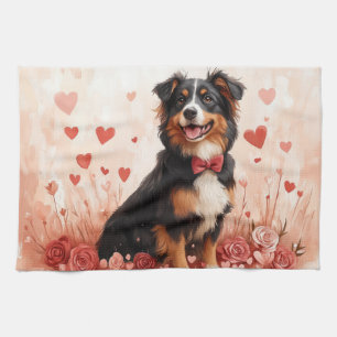Australian Shepherd mit Rosen - Valentinstag Geschirrtuch