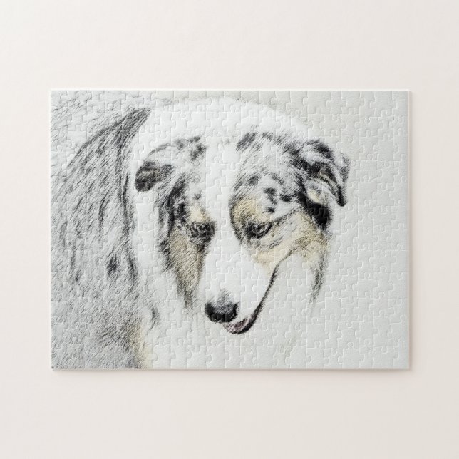 Australian Shepherd Painting - Original Dog Art (Horizontal)