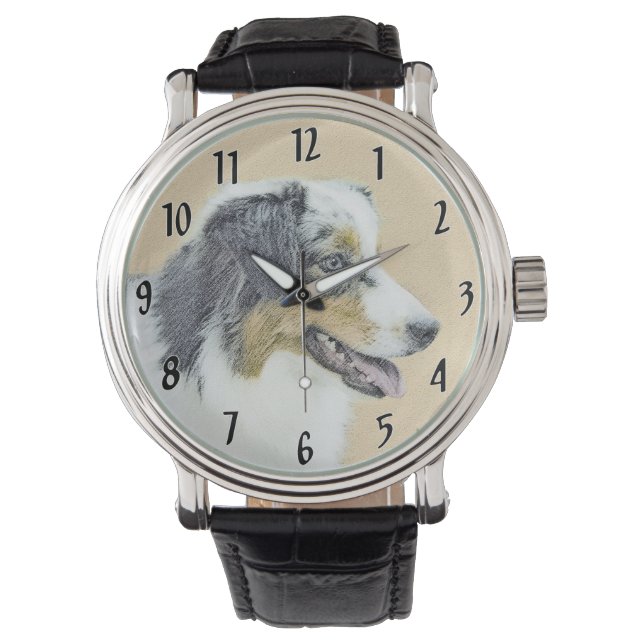 Australian Shepherd Painting - Original Dog Art Armbanduhr (Vorderseite)