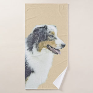Australian Shepherd Painting - Original Dog Art Badhandtuch Set