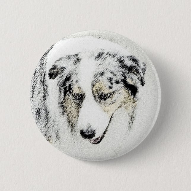 Australian Shepherd Painting - Original Dog Art Button (Vorderseite)