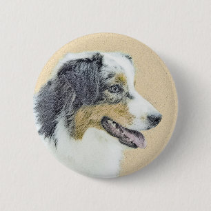 Australian Shepherd Painting - Original Dog Art Button