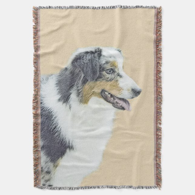 Australian Shepherd Painting - Original Dog Art Decke (Vorderseite Vertikal)