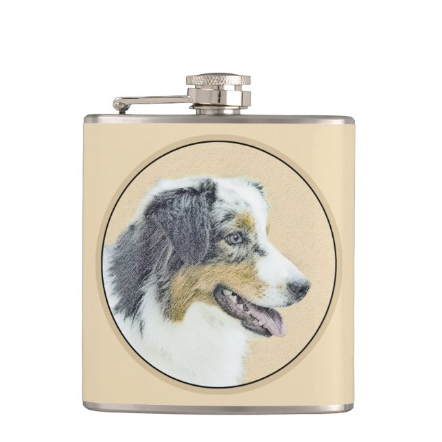 Australian Shepherd Painting - Original Dog Art Flachmann (Vorderseite)
