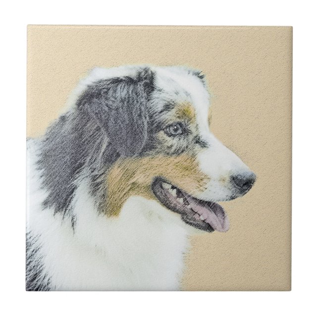 Australian Shepherd Painting - Original Dog Art Fliese (Vorderseite)