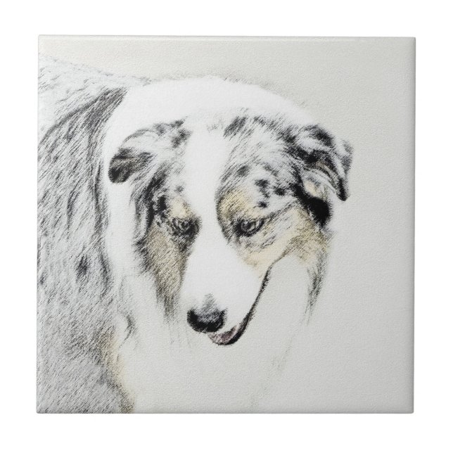 Australian Shepherd Painting - Original Dog Art Fliese (Vorderseite)