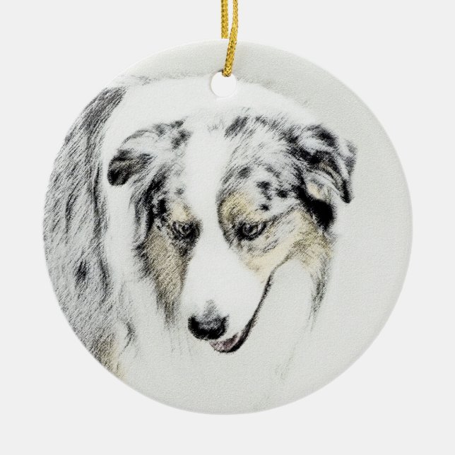 Australian Shepherd Painting - Original Dog Art Keramikornament (Vorne)