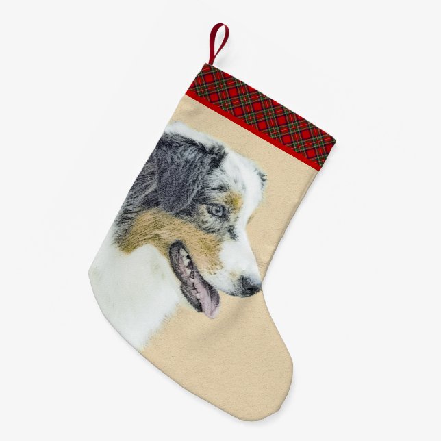 Australian Shepherd Painting - Original Dog Art Kleiner Weihnachtsstrumpf (Vorderansicht (hängend))