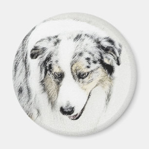 Australian Shepherd Painting - Original Dog Art Magnet