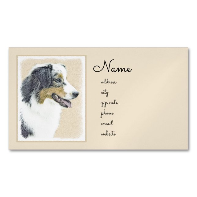 Australian Shepherd Painting - Original Dog Art Magnetische Visitenkarte (Vorderseite)