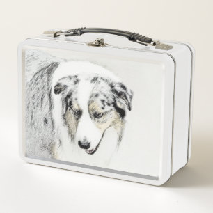 Australian Shepherd Painting - Original Dog Art Metall Brotdose