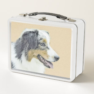 Australian Shepherd Painting - Original Dog Art Metall Brotdose