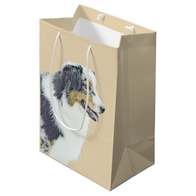 Australian Shepherd Painting - Original Dog Art Mittlere Geschenktüte (Vorderseite Schrägansicht)